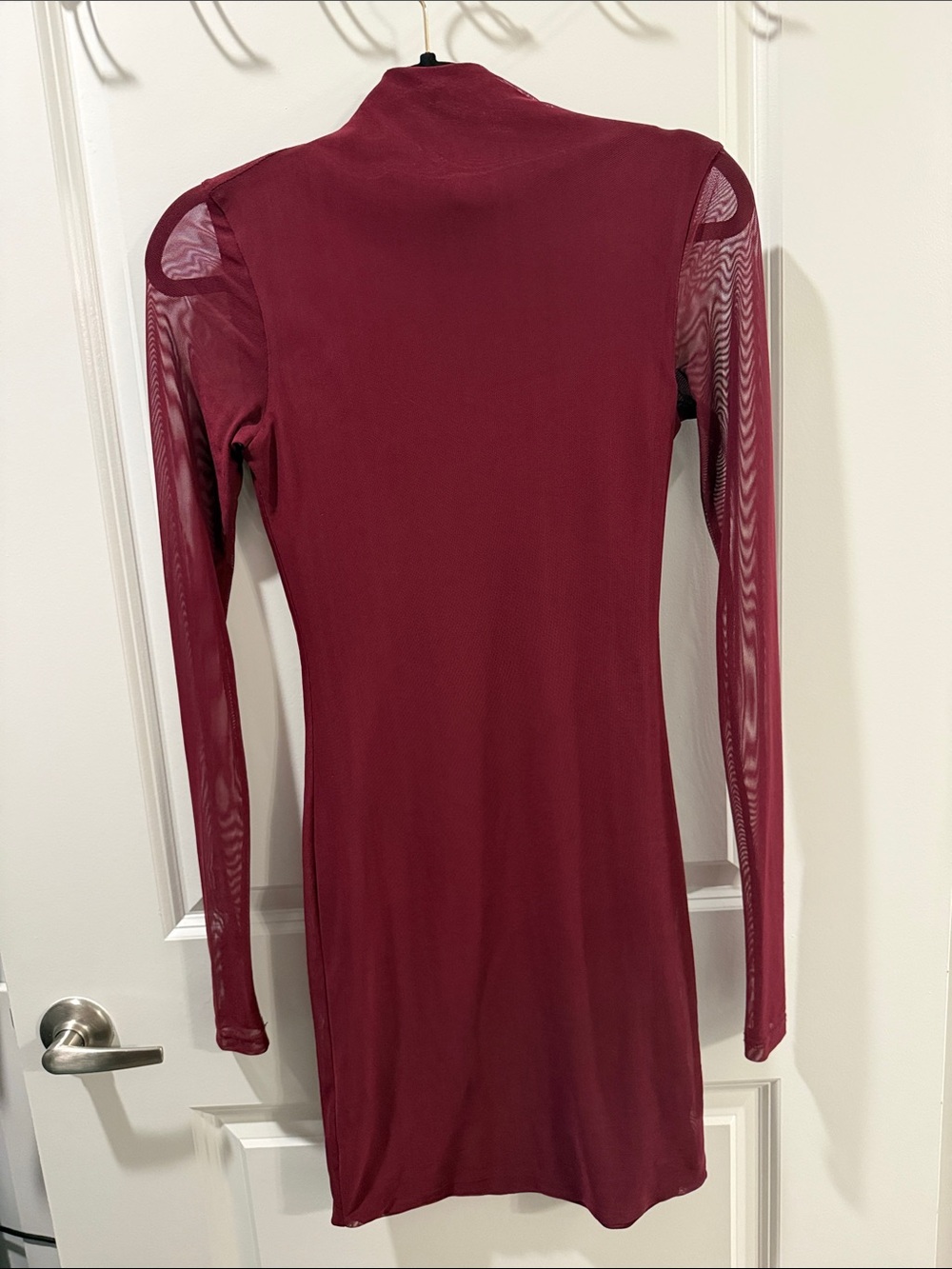 Tiger Mist Sheer Sleeve Burgundy Bodycon Dress